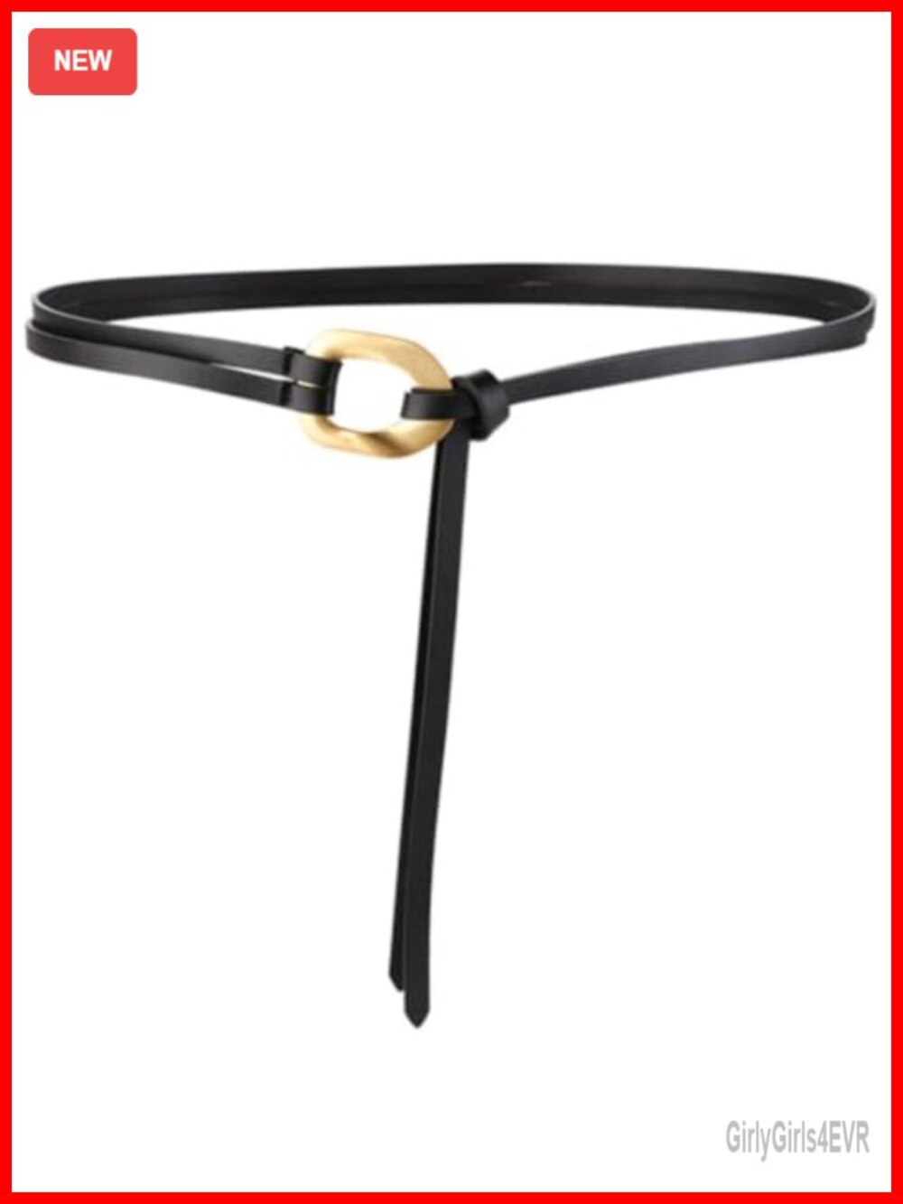 Women Double Strap Faux Leather Tie Waist Belt Gold Buckle Skinny Cinch